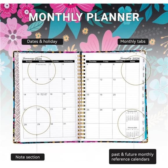 2024 Planner- Weekly & Monthly Planner, Spiral Bound with Tabs, Inner Pocket - Picture 5 of 8